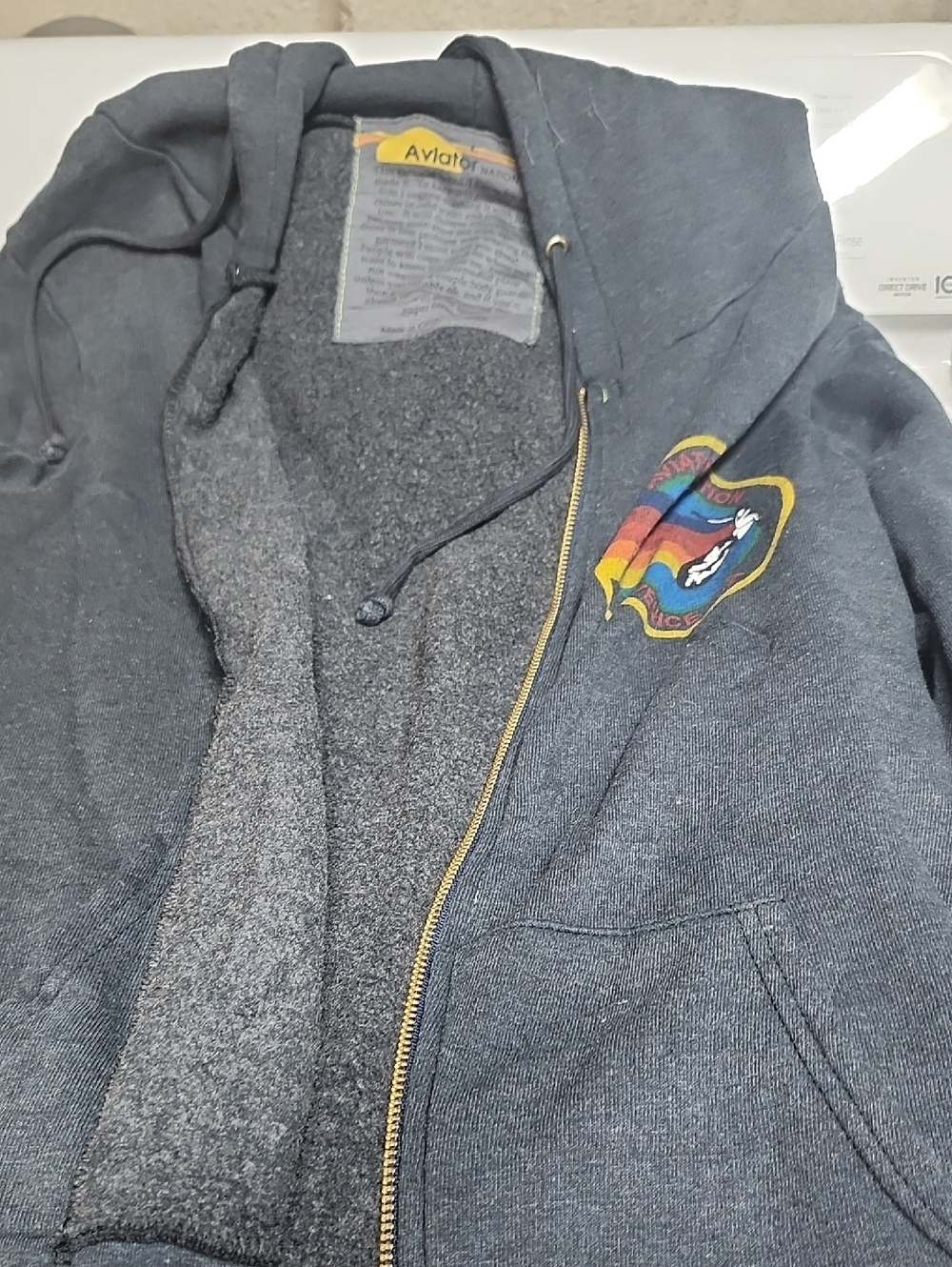 Aviator Nation Dark Gray Zip Hoodie with Rainbow Patch
